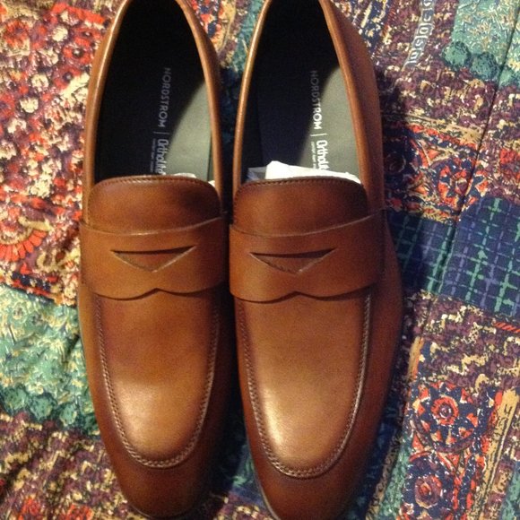 Nordstrom Men's NoDino Brown Leather Penny Loafers New in Box